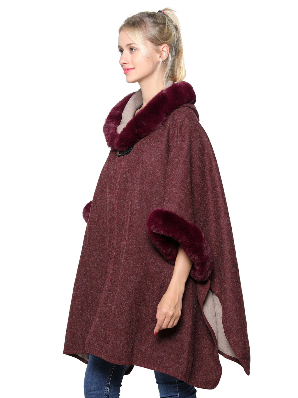Hooded Faux Fur Poncho
