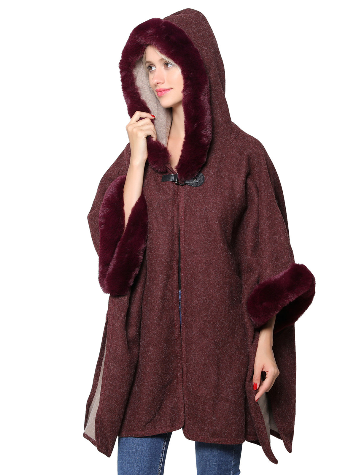 Hooded Faux Fur Poncho