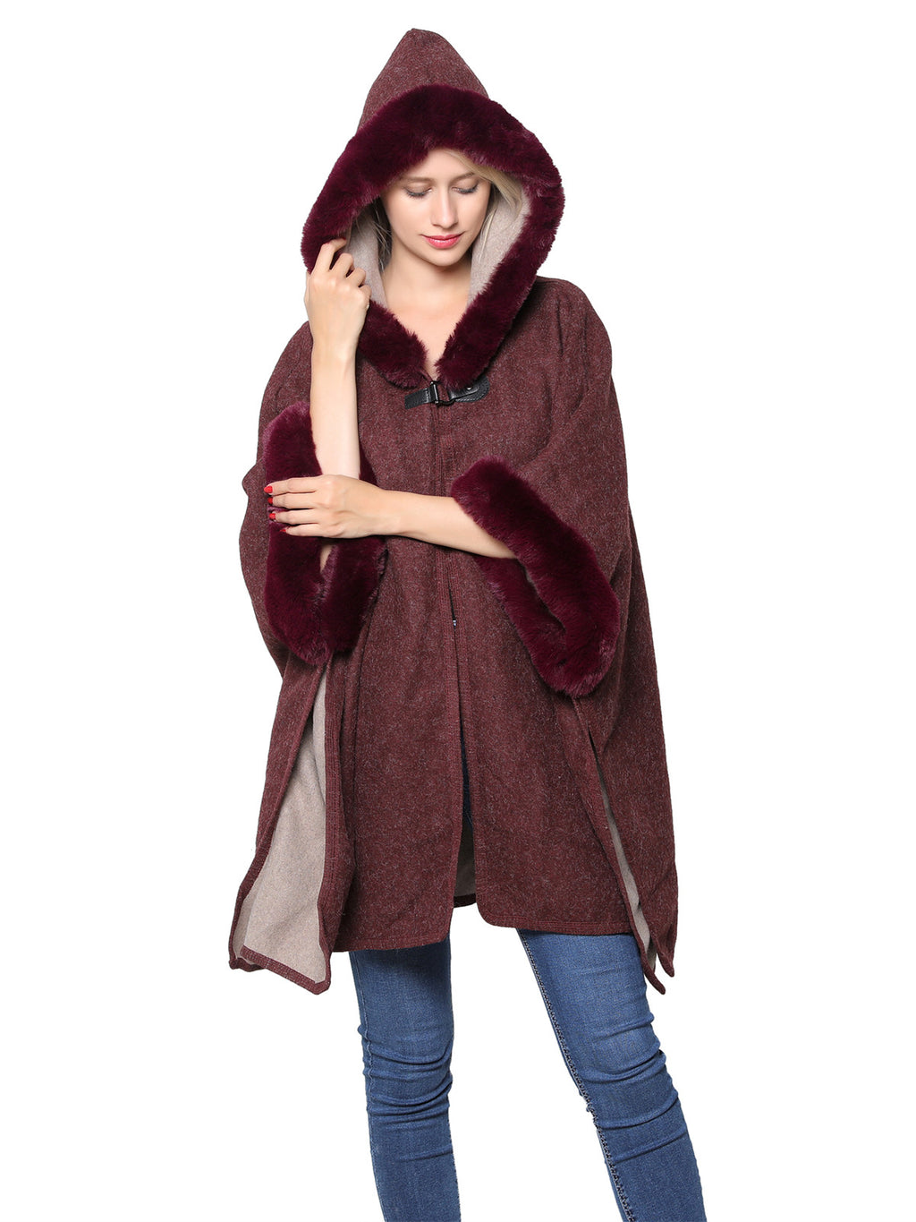 Hooded Faux Fur Poncho