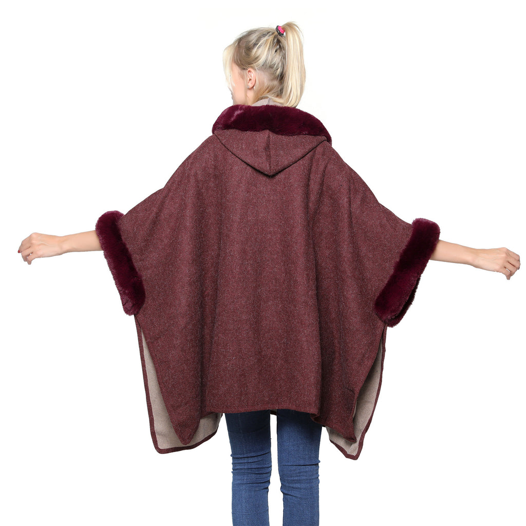 Hooded Faux Fur Poncho