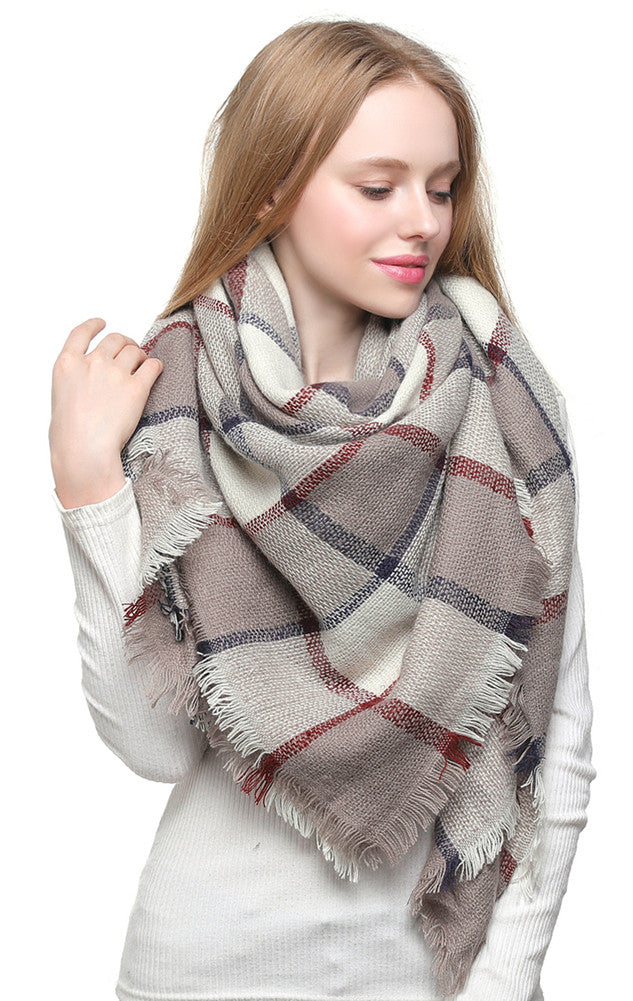Bordered Plaid Blanket Scarf