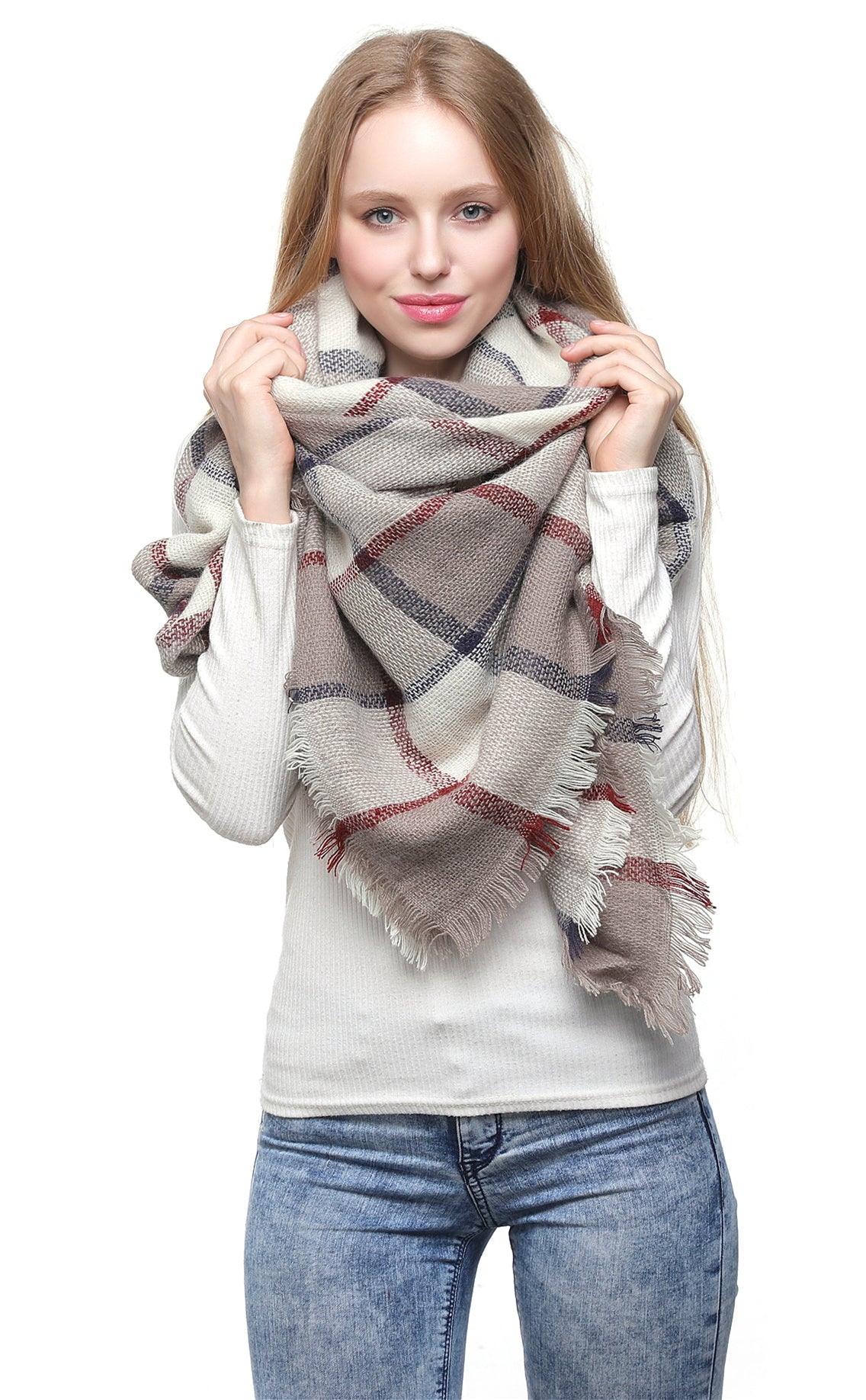 Bordered Plaid Blanket Scarf