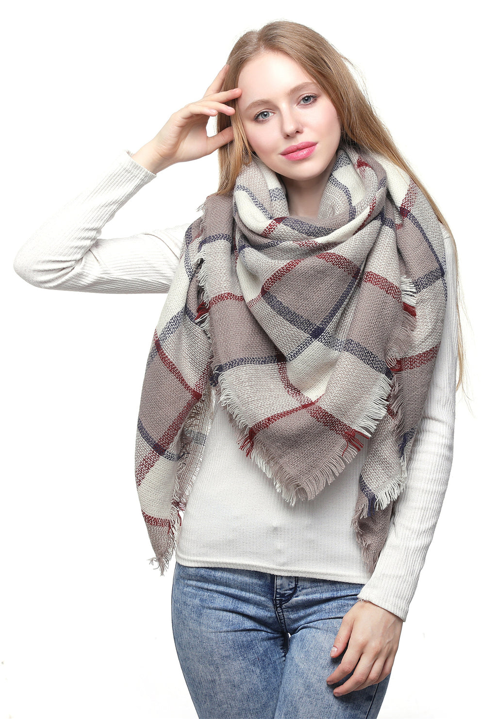 Bordered Plaid Blanket Scarf