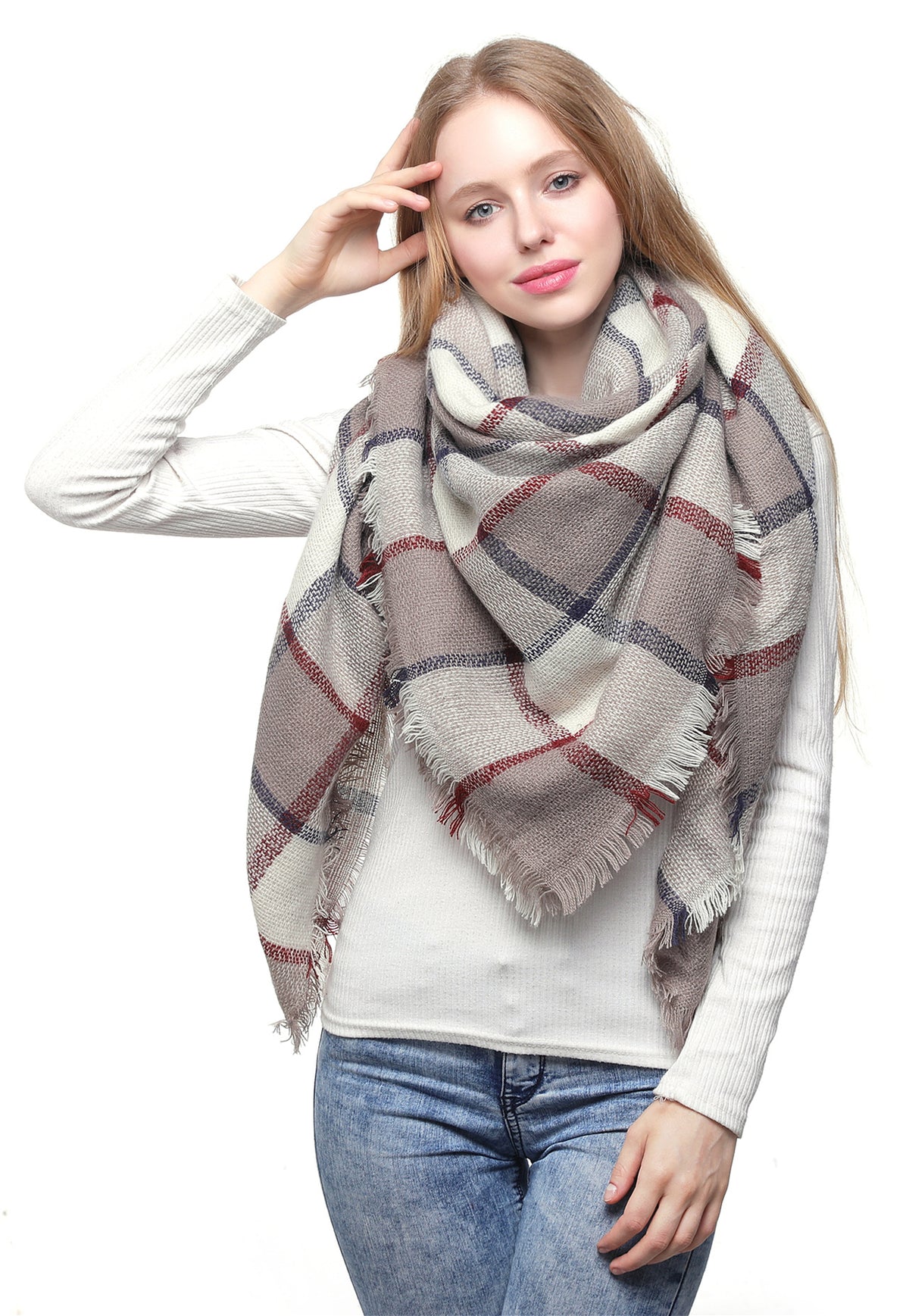 Bordered Plaid Blanket Scarf