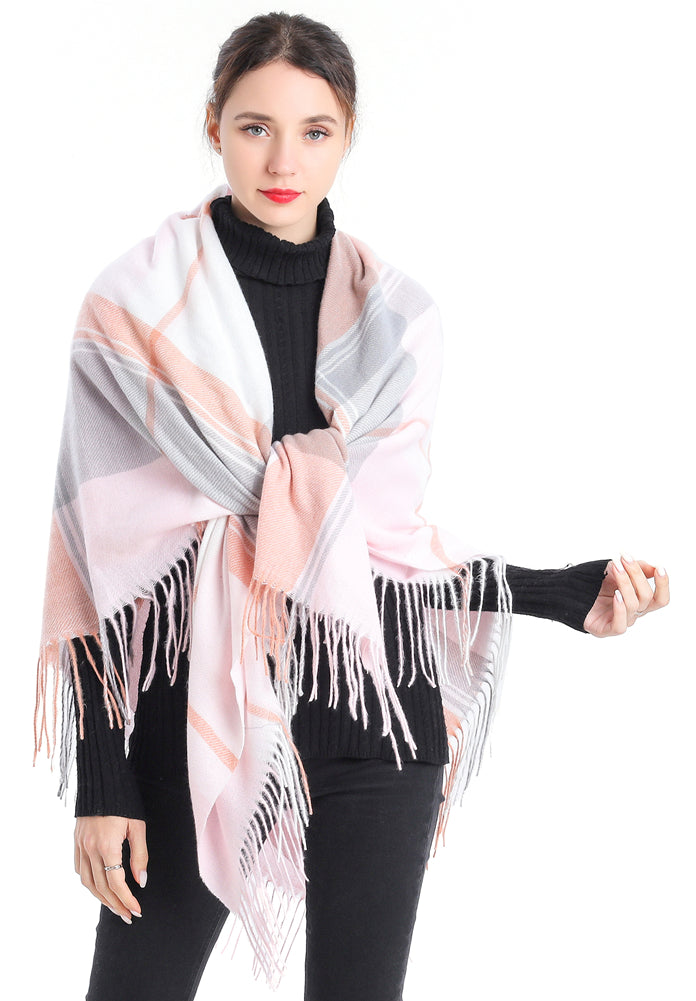 Fringed Check Blanket Scarf