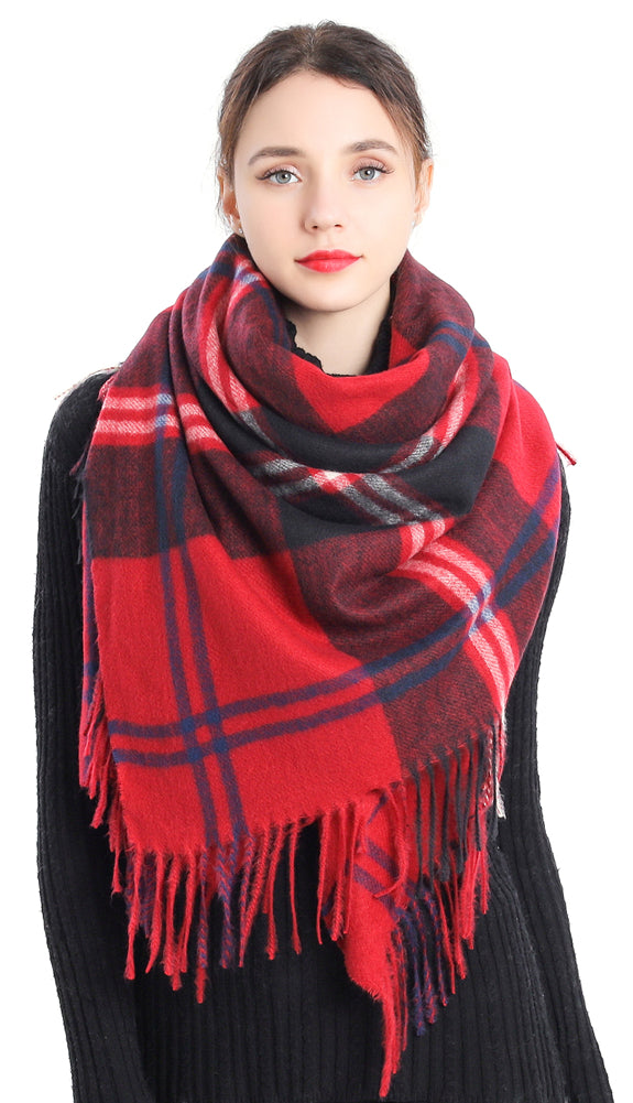 Fringed Check Blanket Scarf