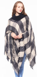 Plaid Turtleneck Poncho Wrap