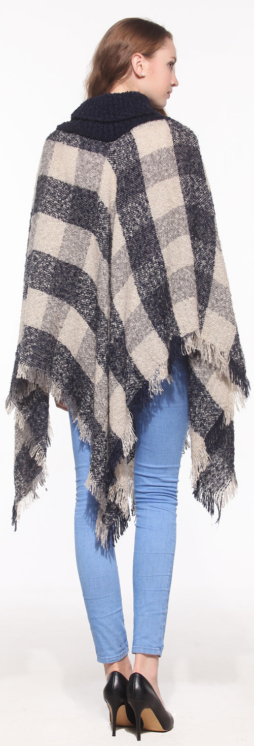Plaid Turtleneck Poncho Wrap