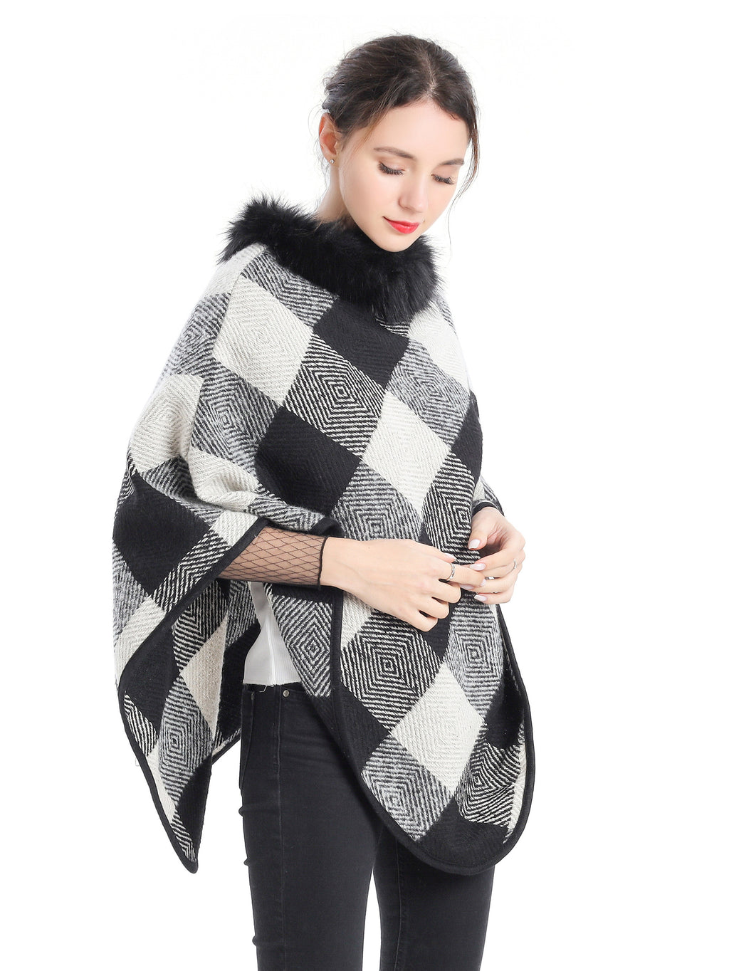 Collared Plaid Poncho