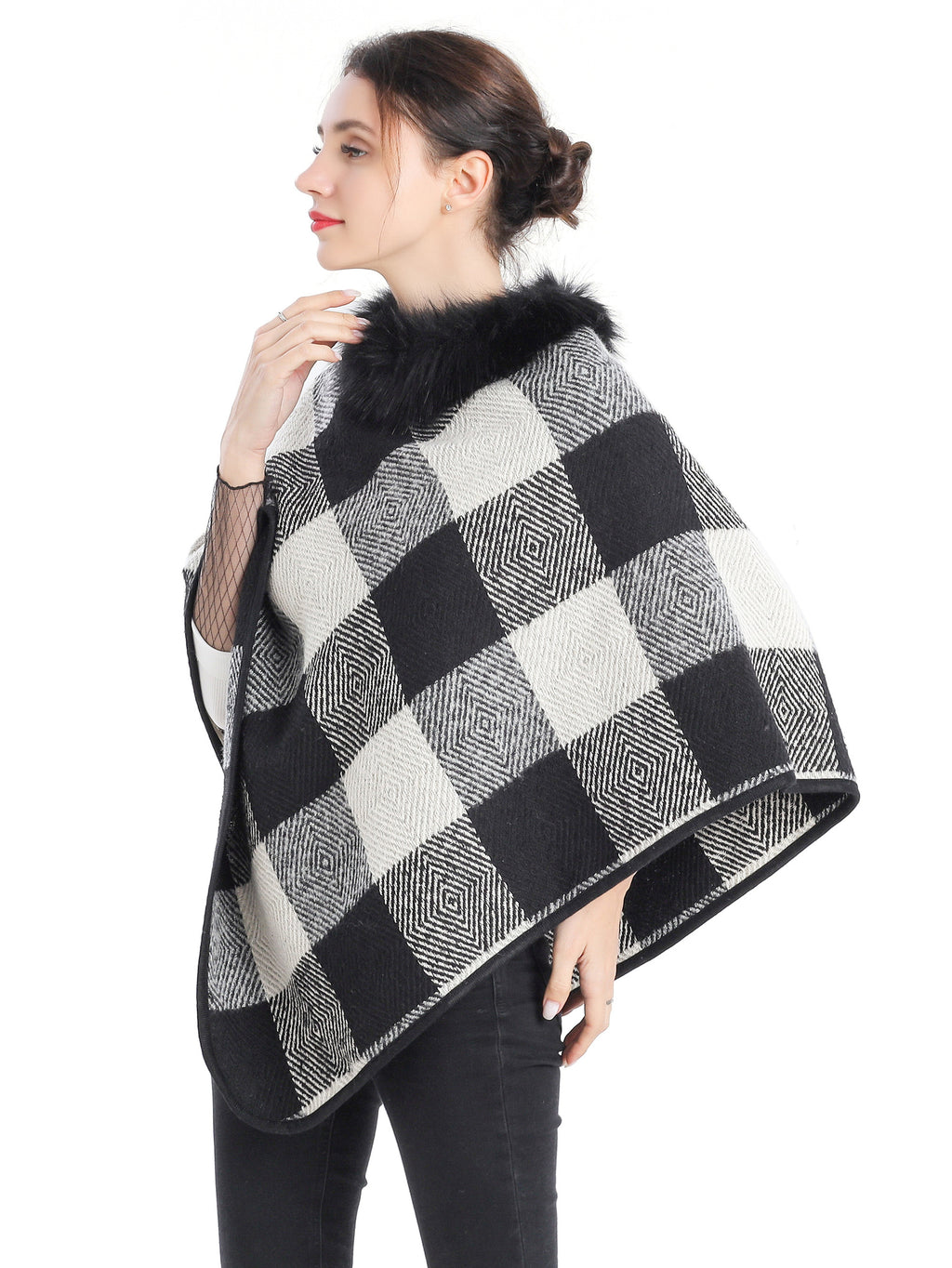 Collared Plaid Poncho