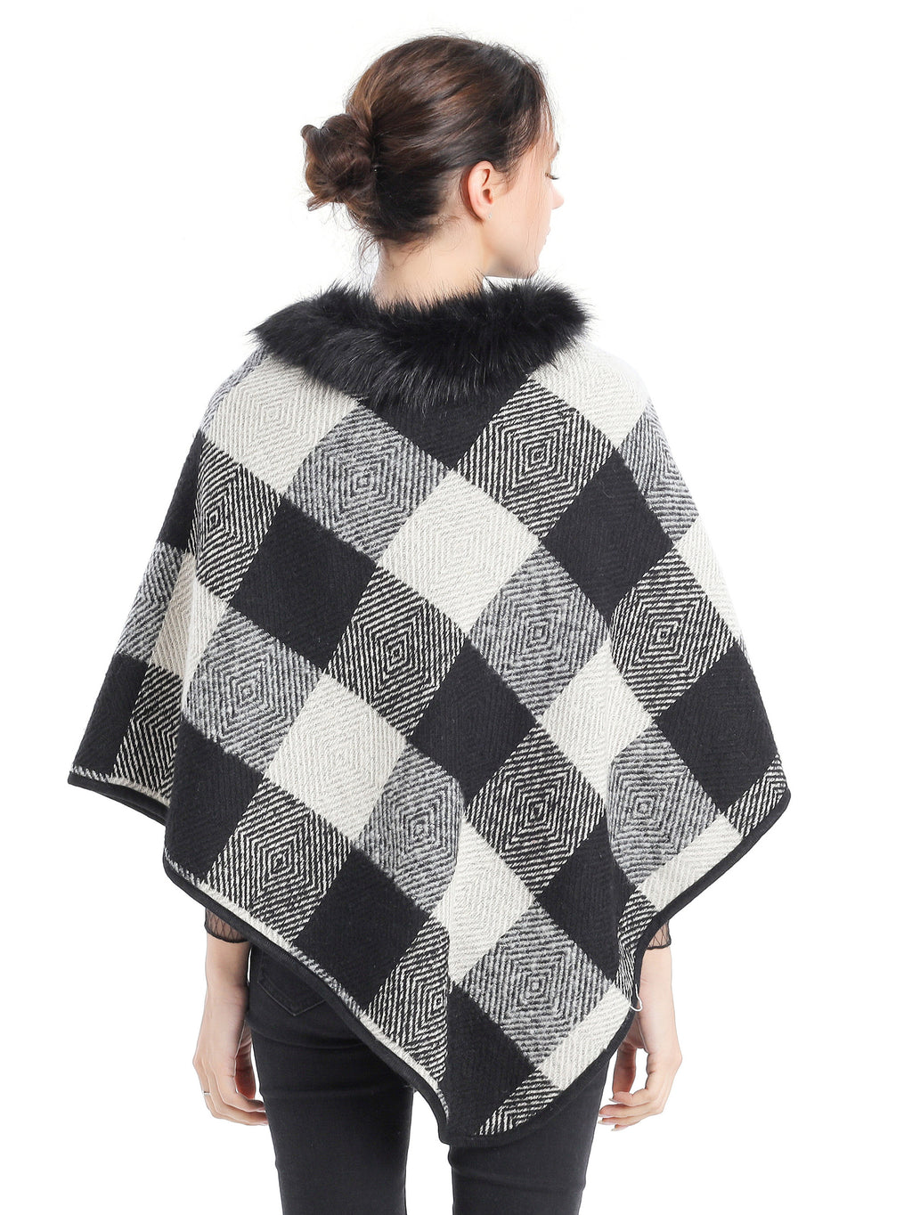 Collared Plaid Poncho