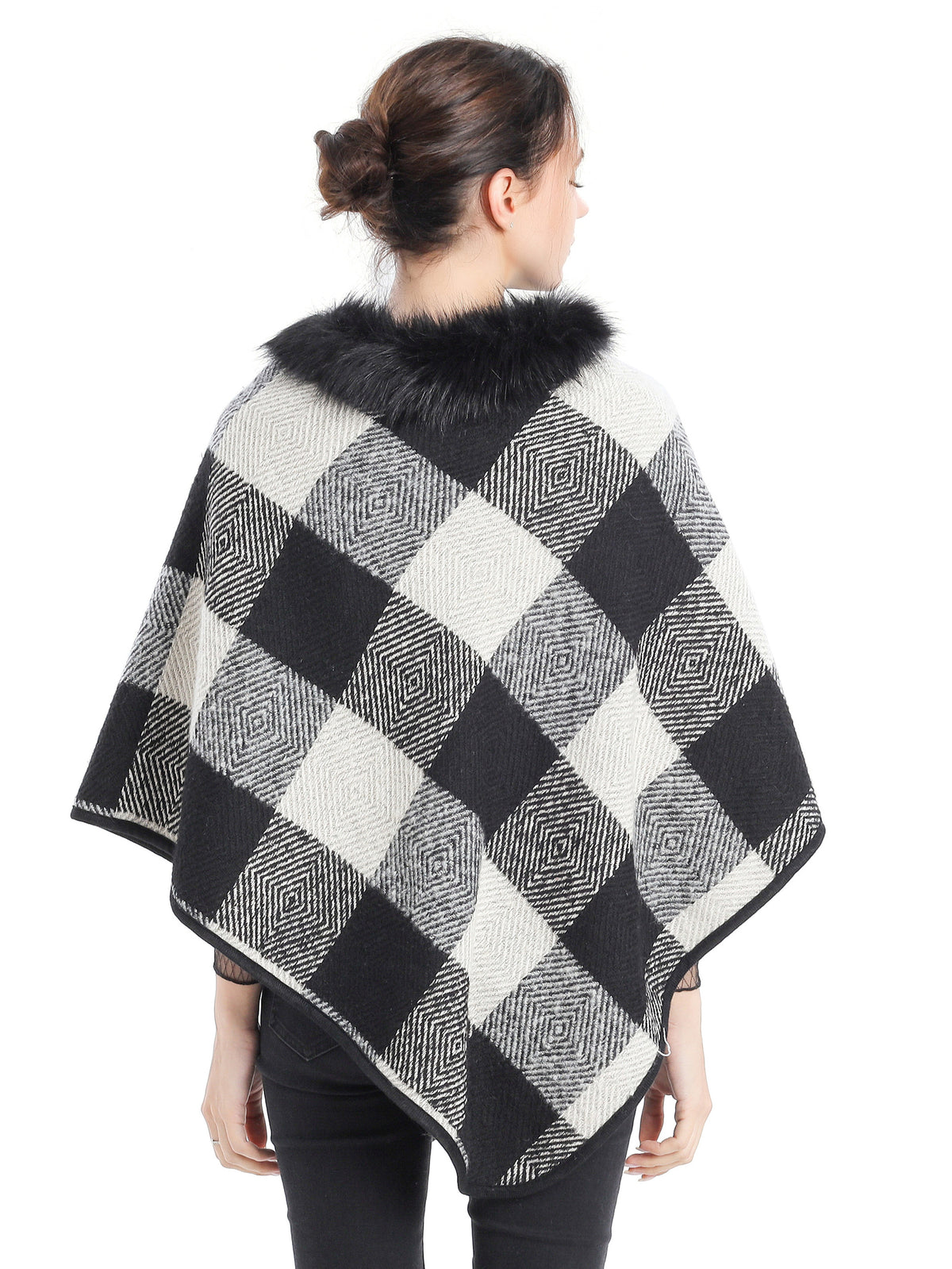 Collared Plaid Poncho