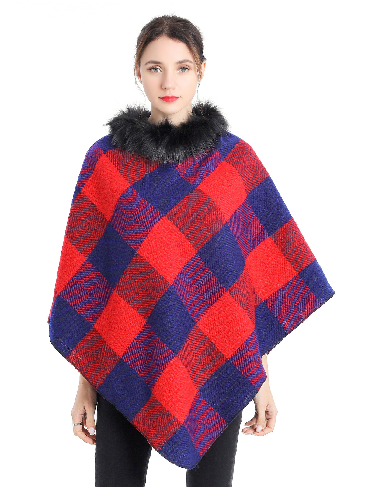 Collared Plaid Poncho