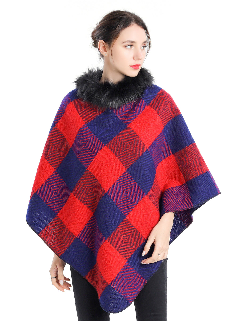 Collared Plaid Poncho