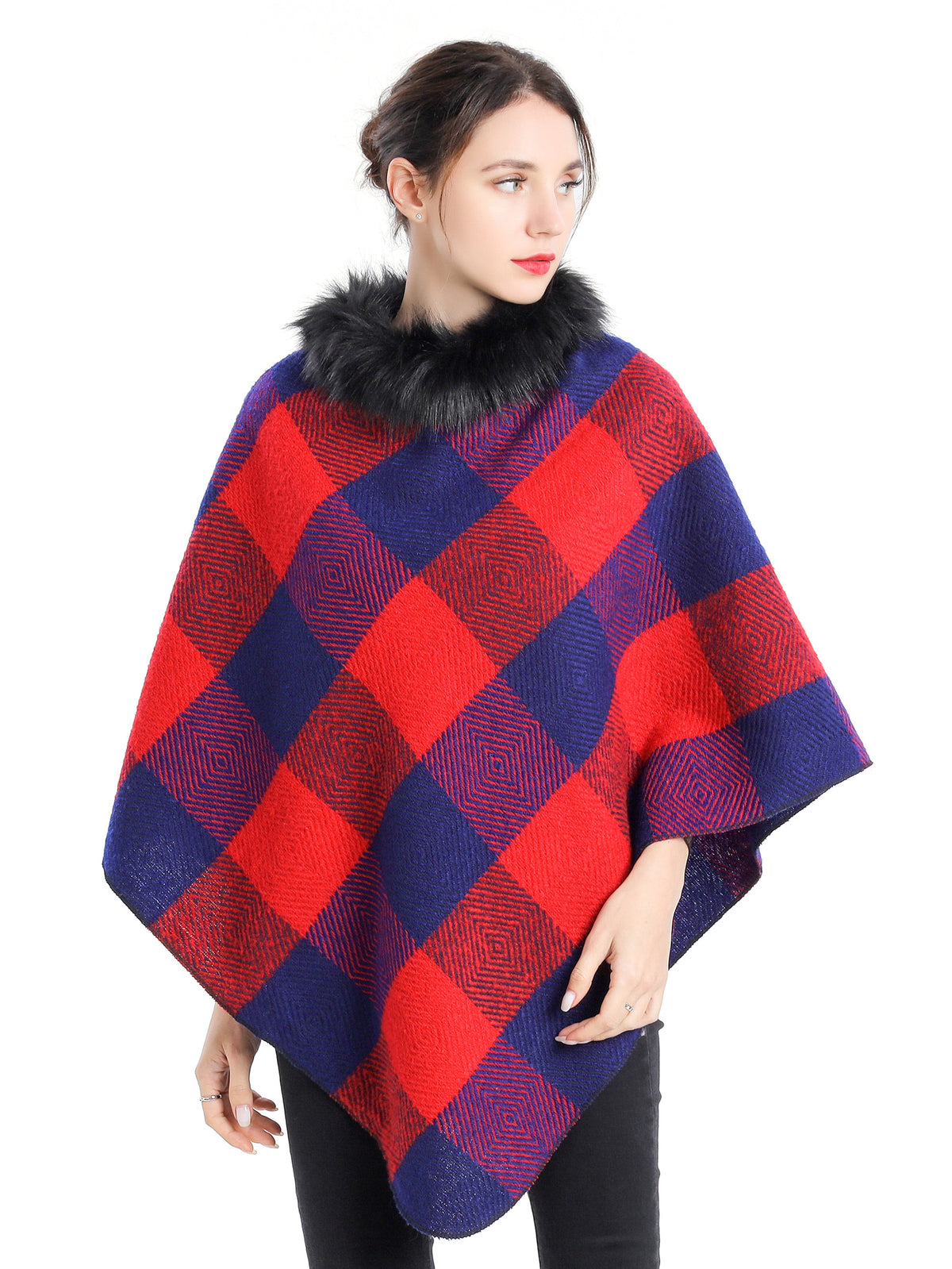Collared Plaid Poncho