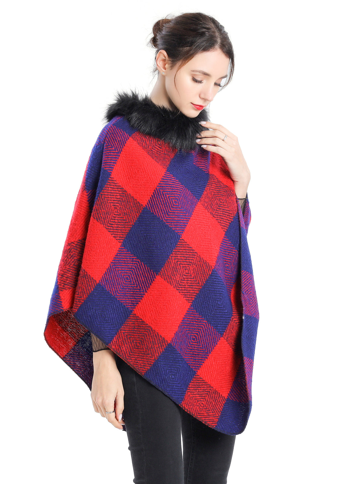 Collared Plaid Poncho