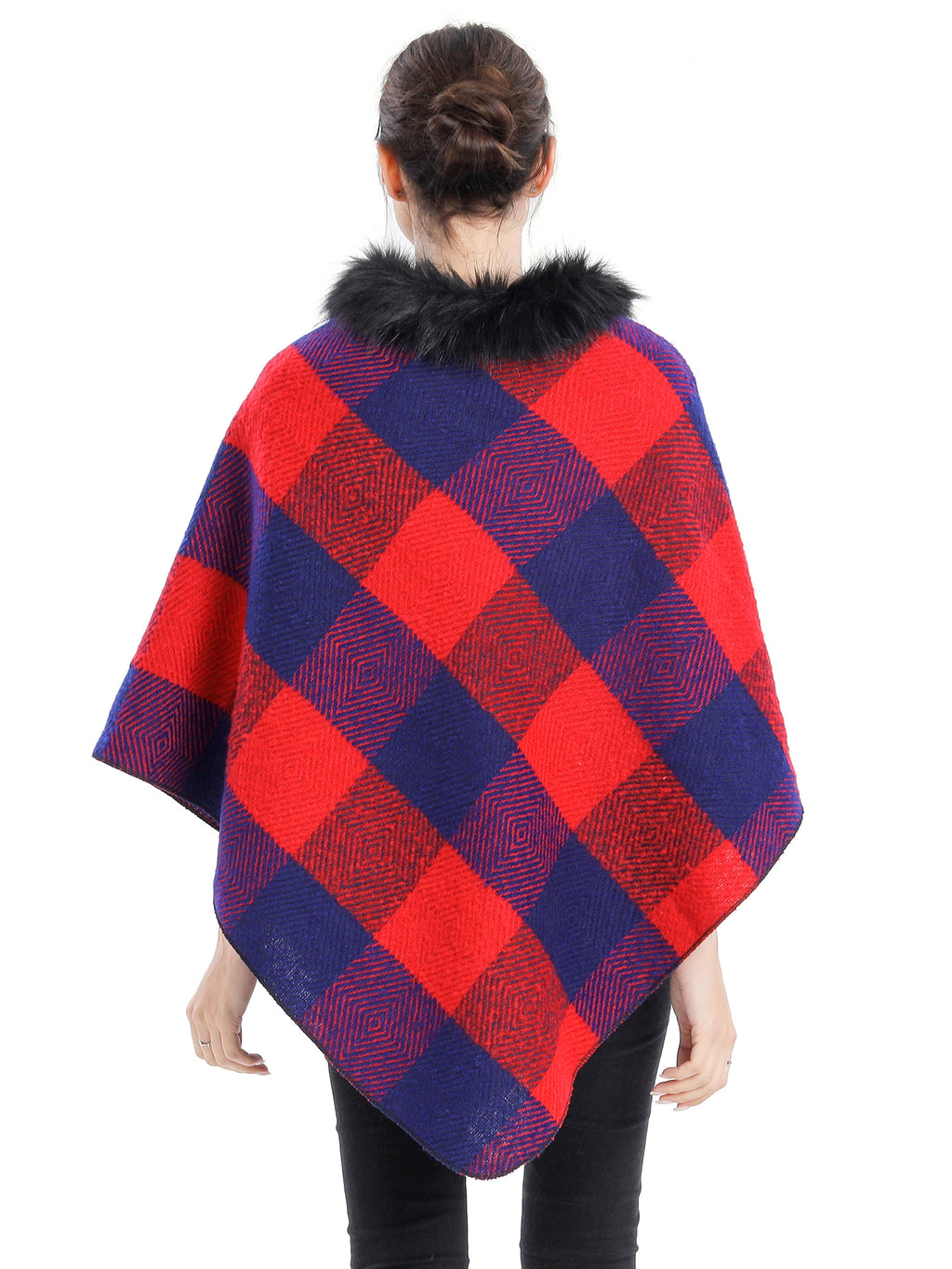 Collared Plaid Poncho