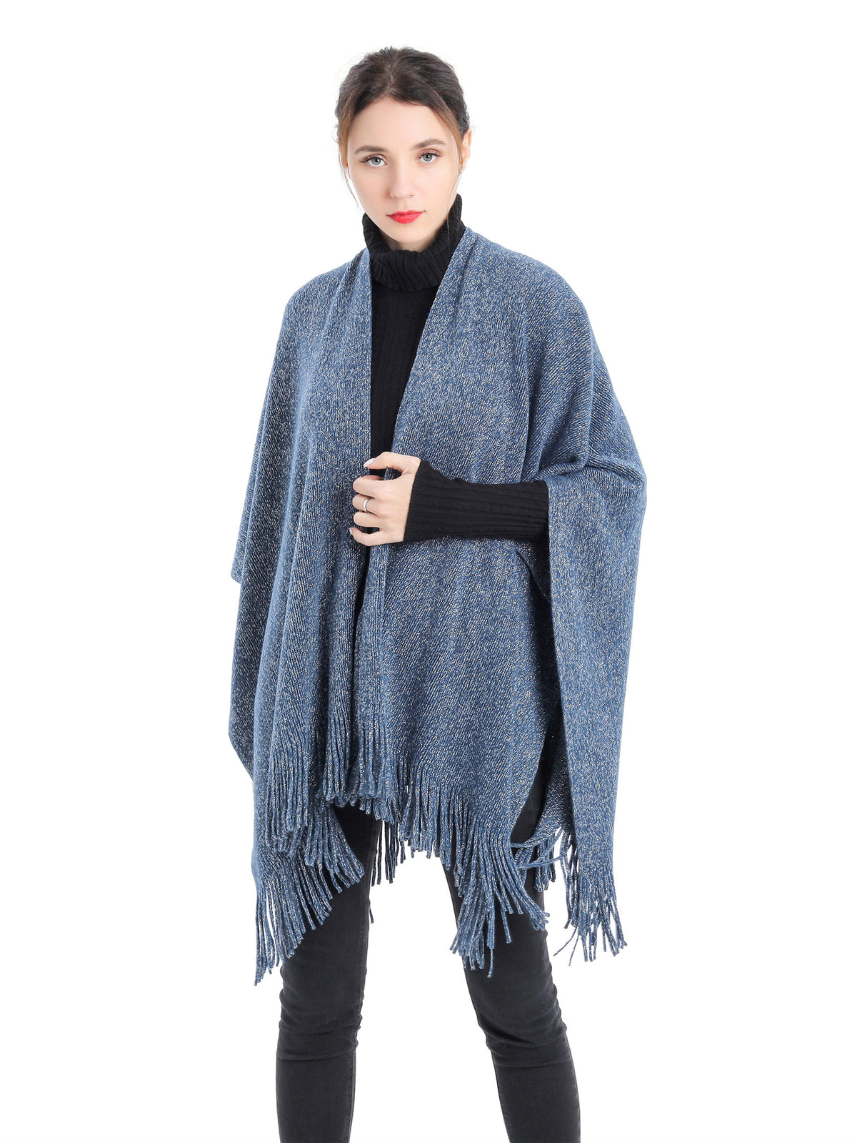 Metallic Fringed Poncho