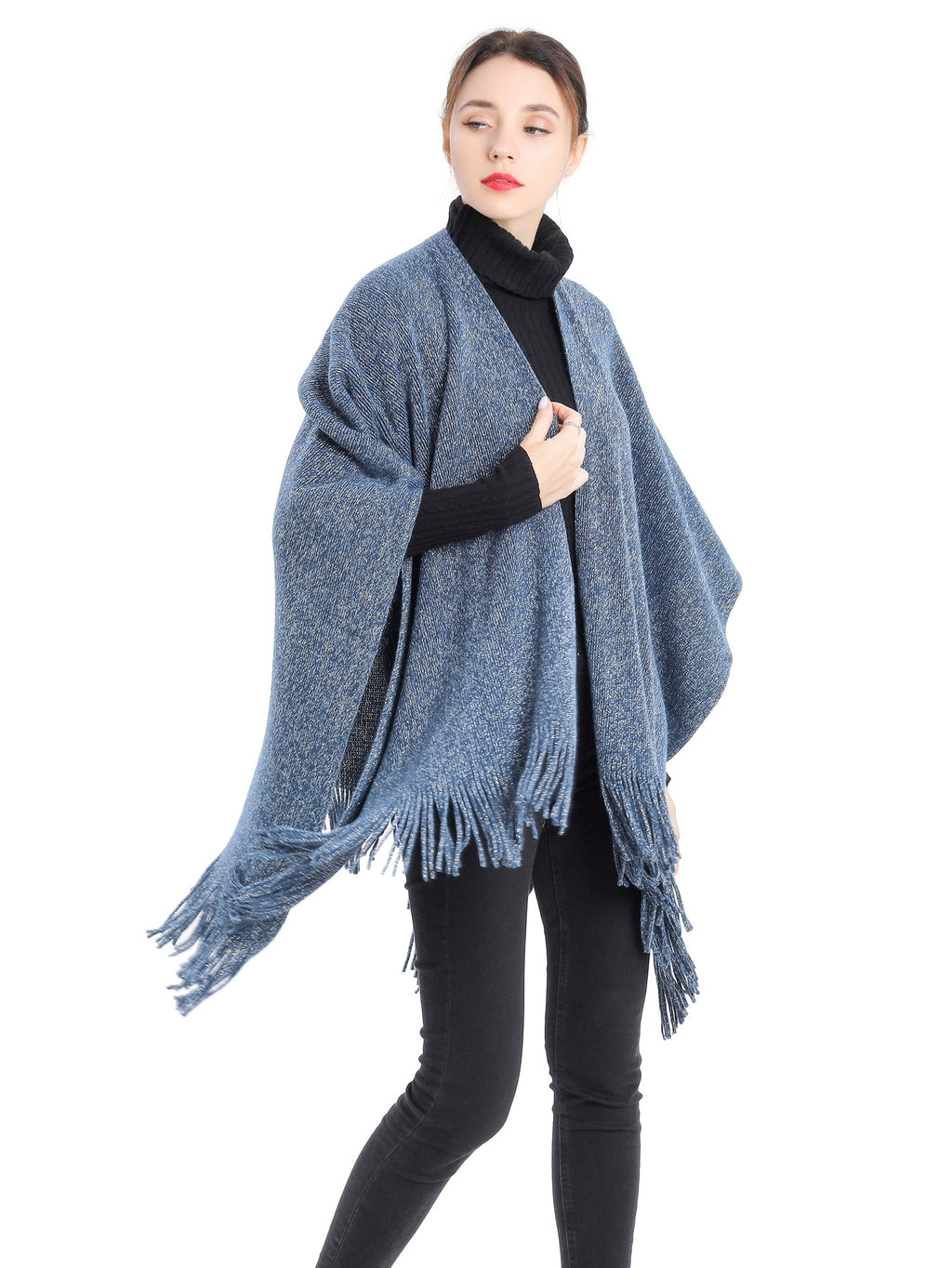 Metallic Fringed Poncho