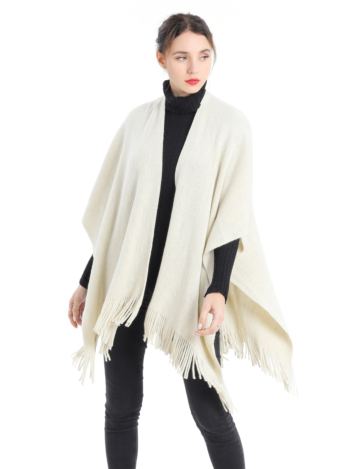 Metallic Fringed Poncho