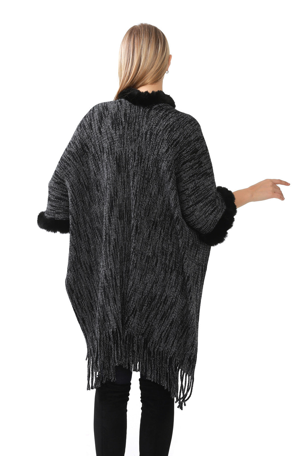 Faux Fur Knit Poncho