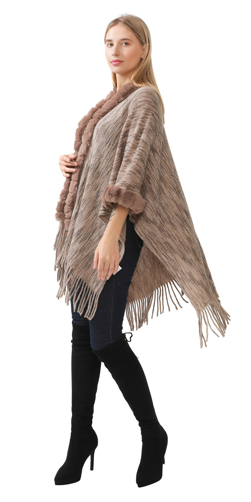 Faux Fur Knit Poncho