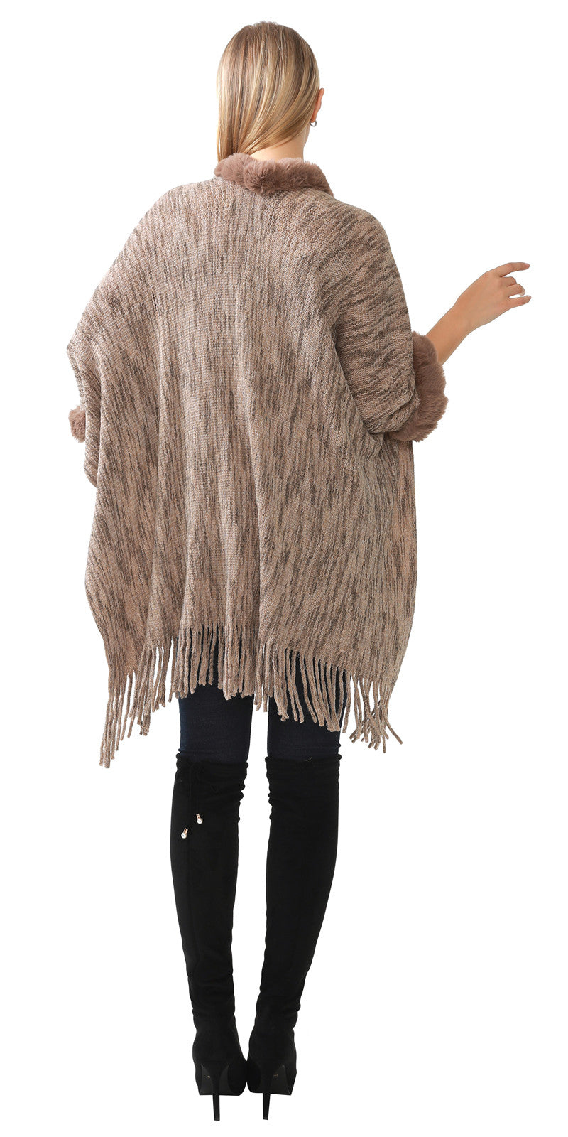 Faux Fur Knit Poncho