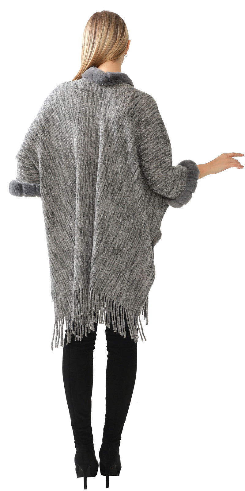 Faux Fur Knit Poncho