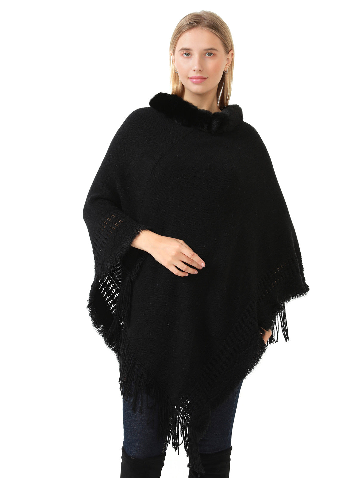 Faux Fur Lace Poncho