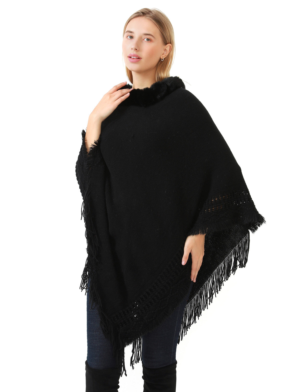 Faux Fur Lace Poncho