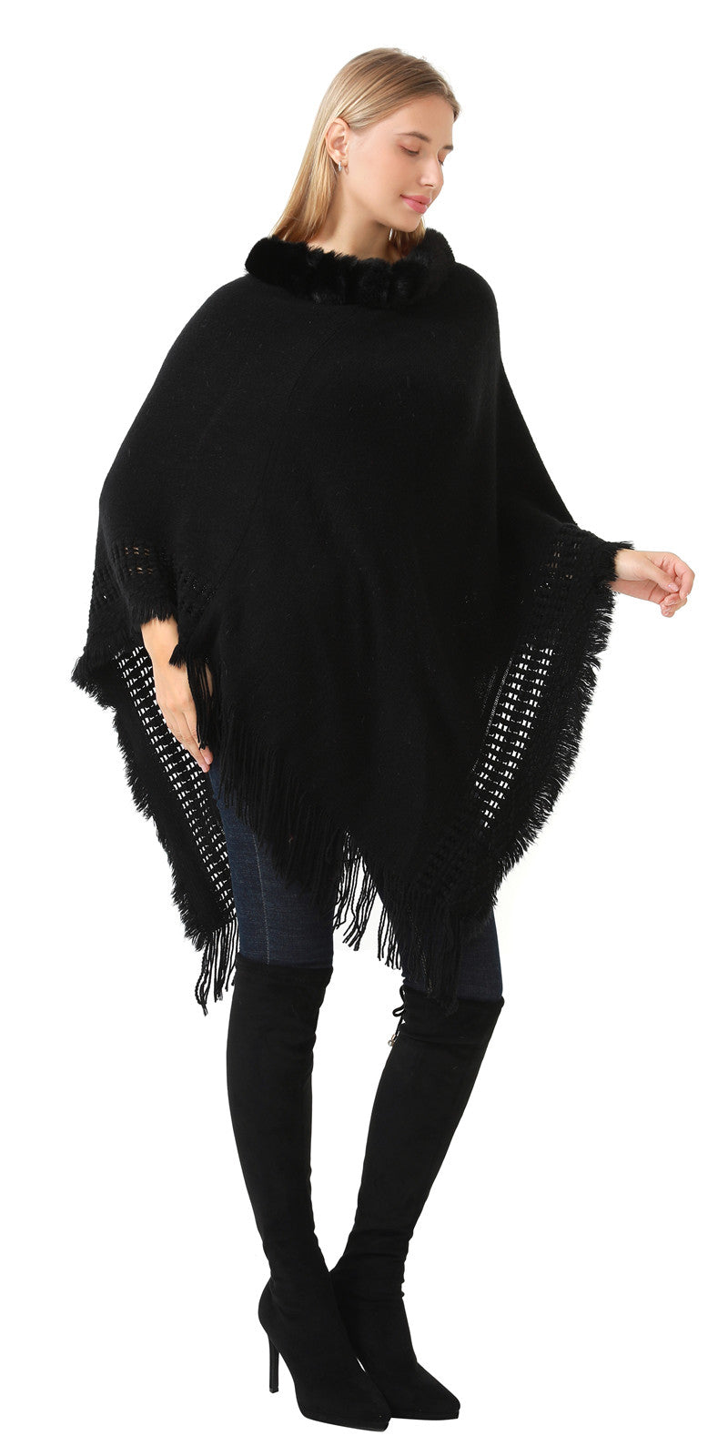 Faux Fur Lace Poncho