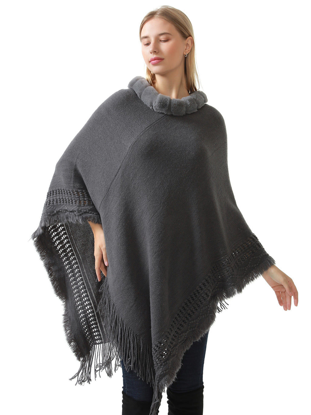 Faux Fur Lace Poncho
