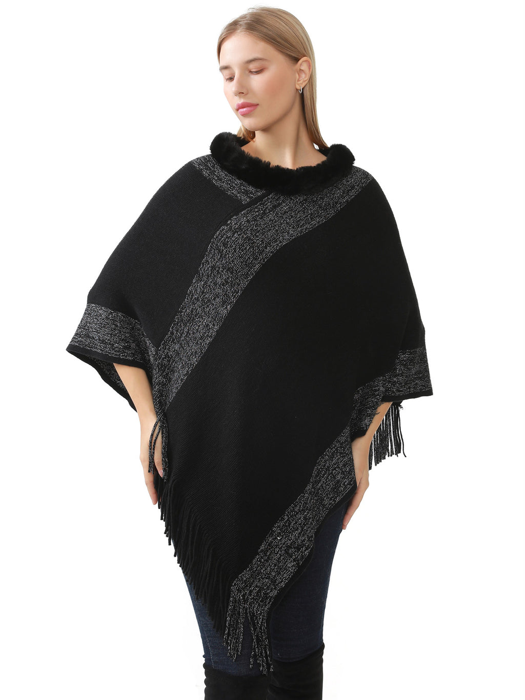 Faux Fur Accent Poncho