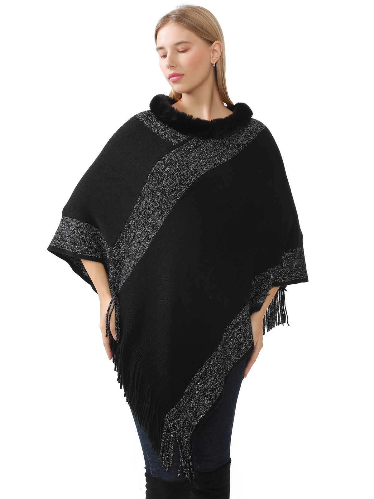 Faux Fur Accent Poncho