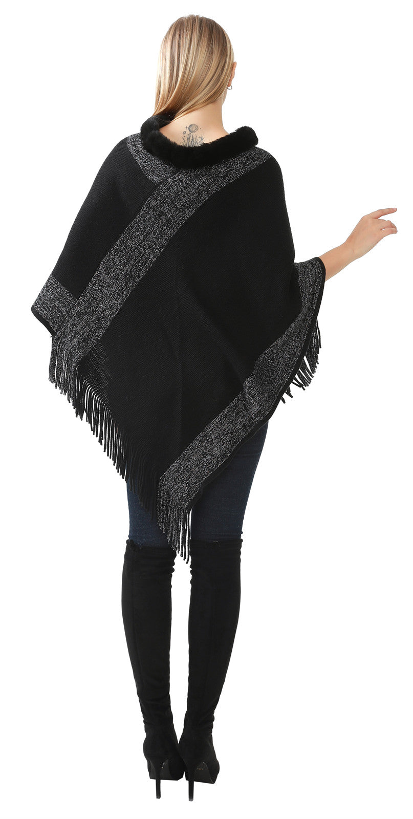 Faux Fur Accent Poncho