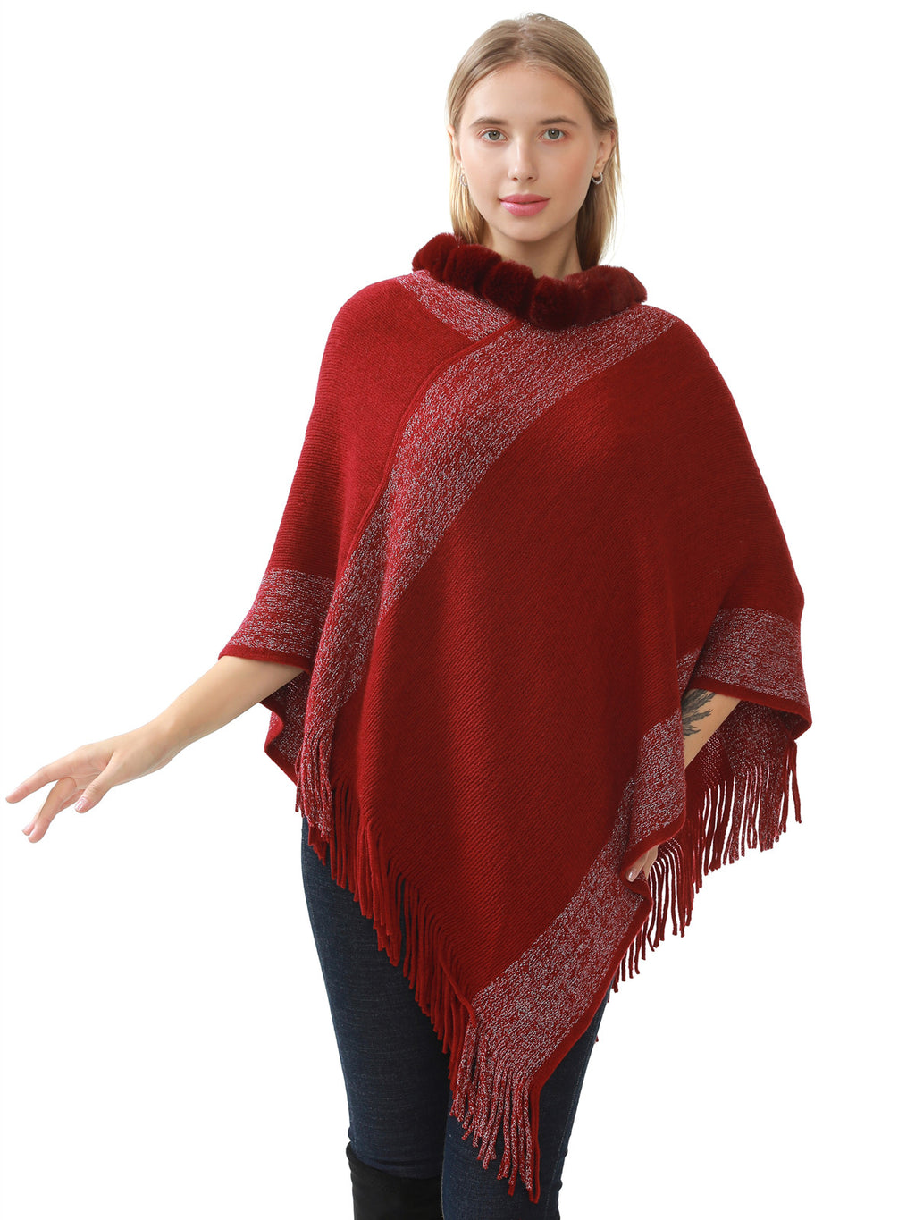 Faux Fur Accent Poncho