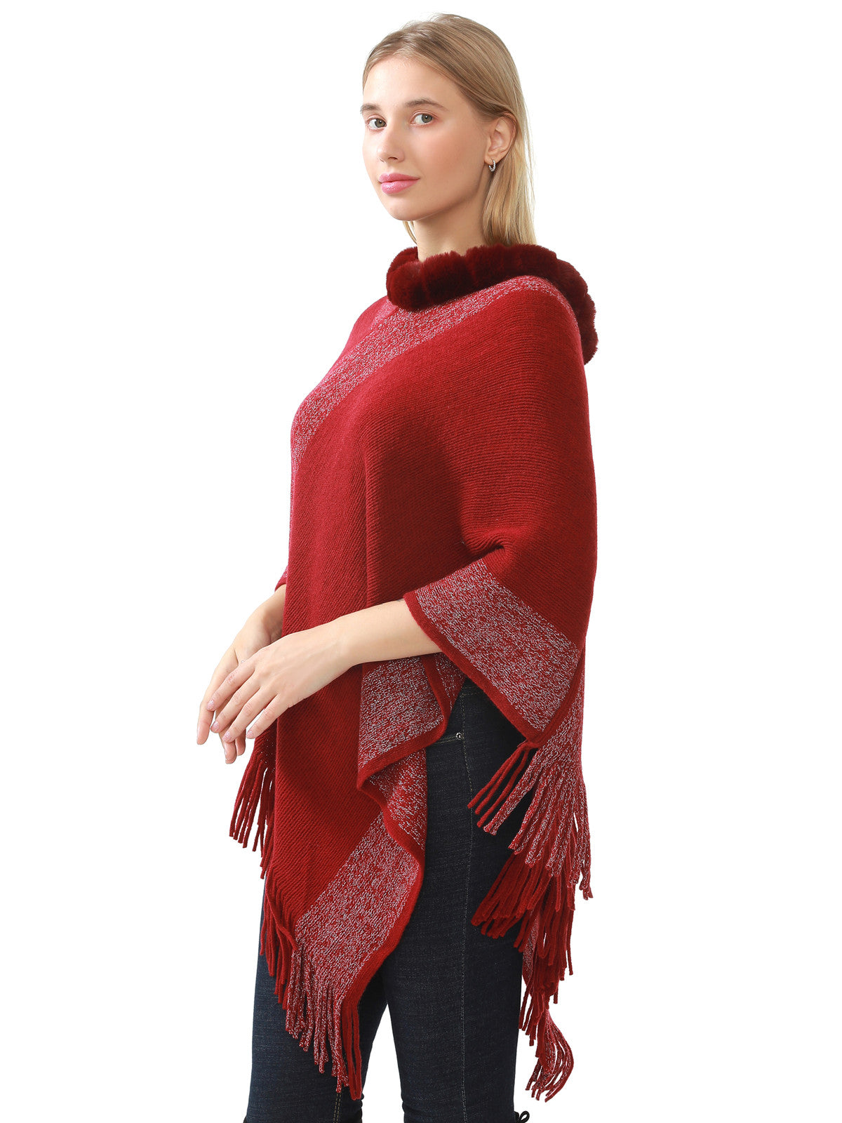 Faux Fur Accent Poncho