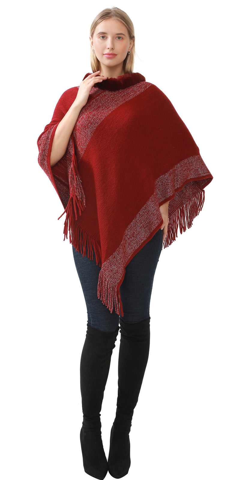 Faux Fur Accent Poncho