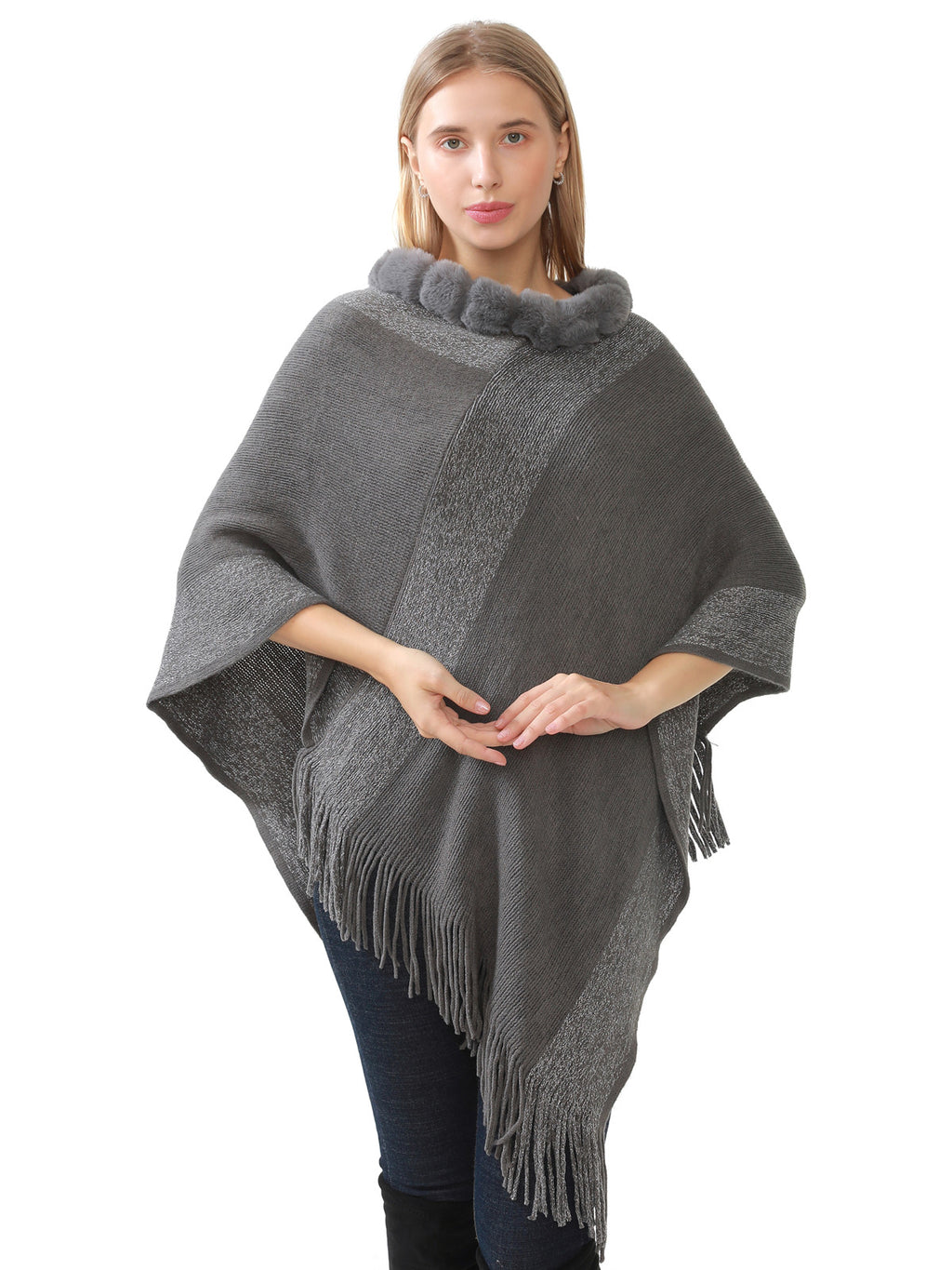Faux Fur Accent Poncho