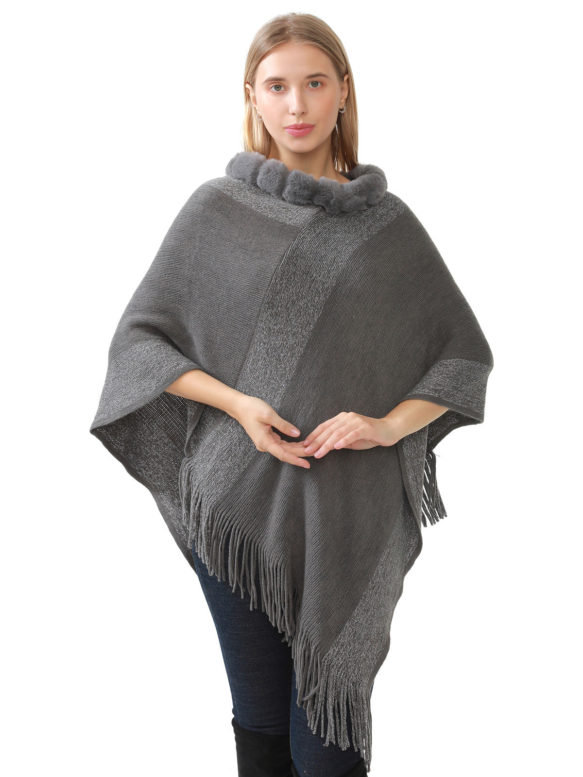 Faux Fur Accent Poncho