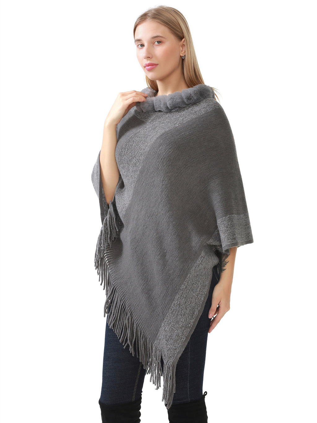 Faux Fur Accent Poncho
