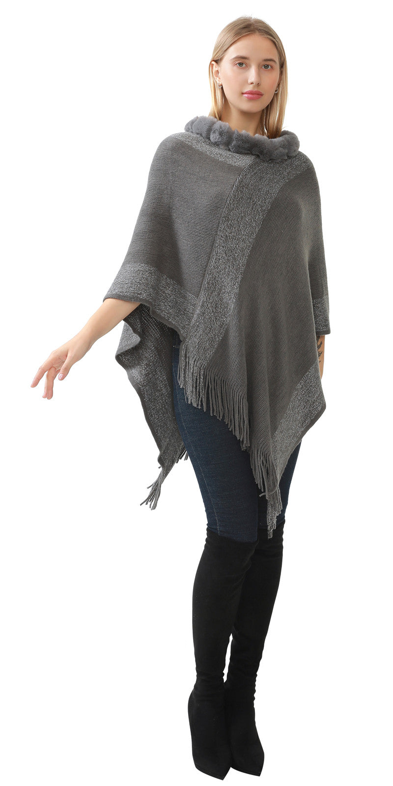 Faux Fur Accent Poncho