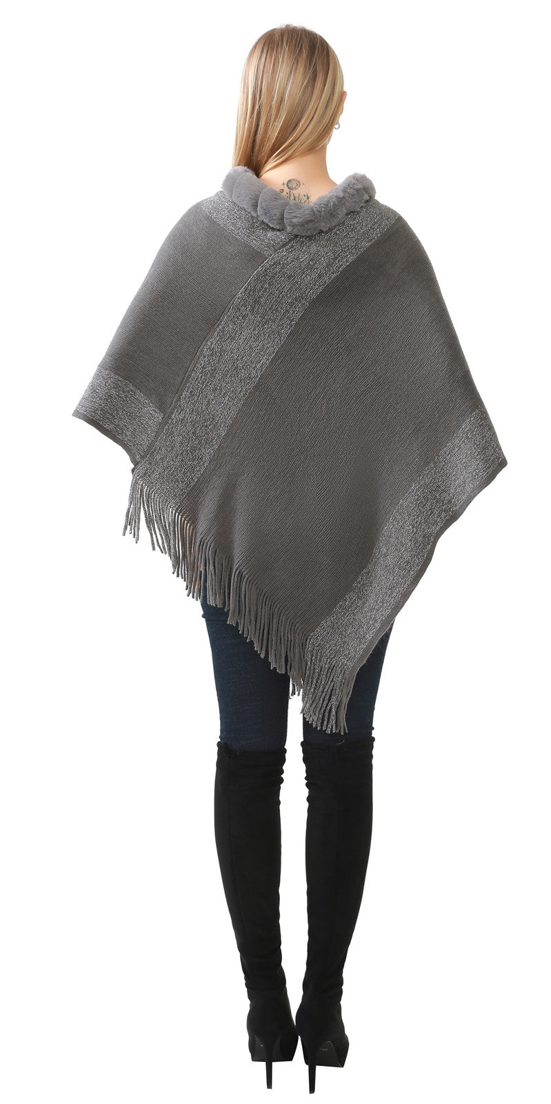 Faux Fur Accent Poncho