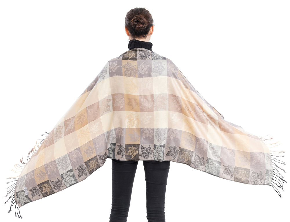 Plaid Leaf Motif Pashmina