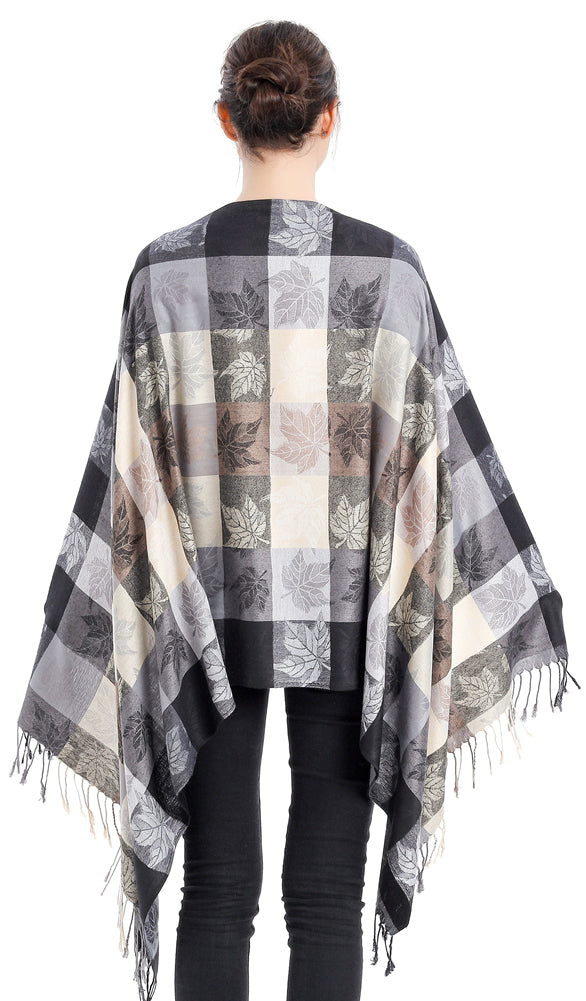 Plaid Leaf Motif Pashmina