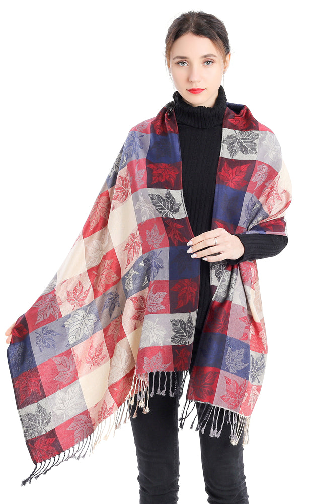 Plaid Leaf Motif Pashmina