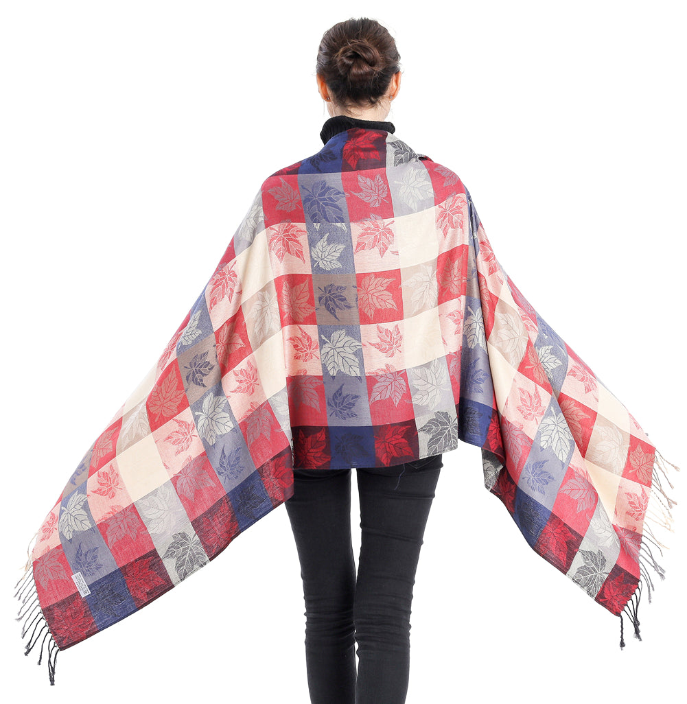 Plaid Leaf Motif Pashmina