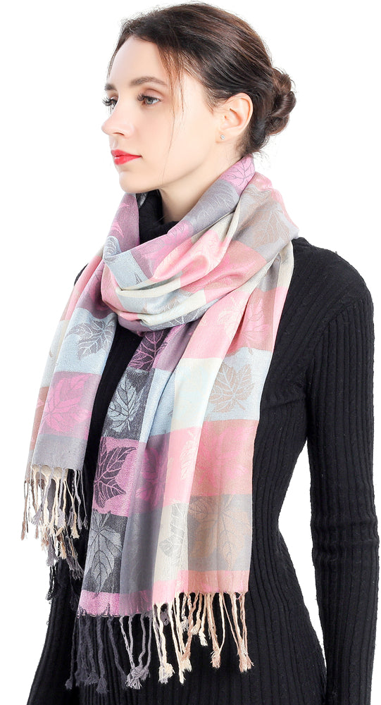 Plaid Leaf Motif Pashmina