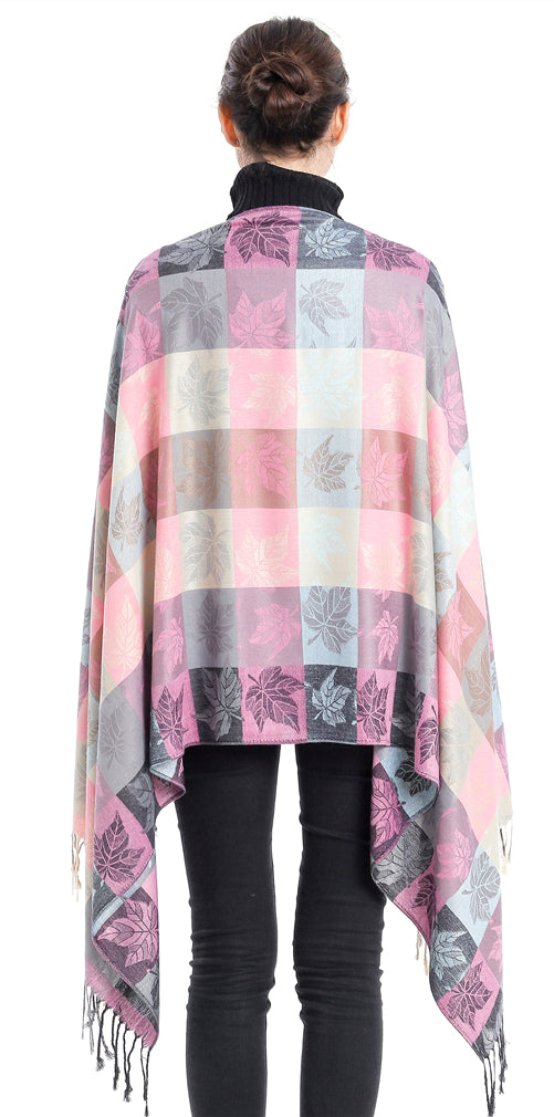 Plaid Leaf Motif Pashmina