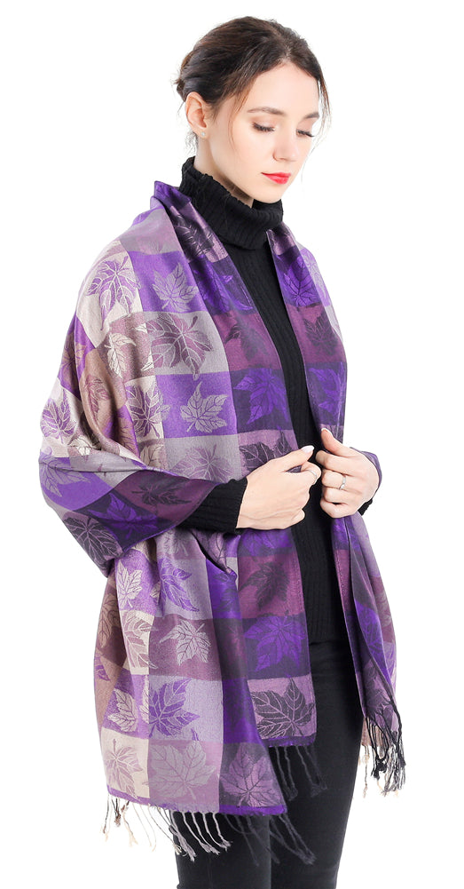 Plaid Leaf Motif Pashmina